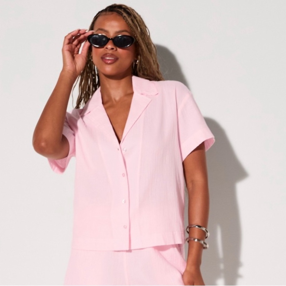 NEW FABLETICS COTTON VOILE RESORT SHIRT SIZE: XS